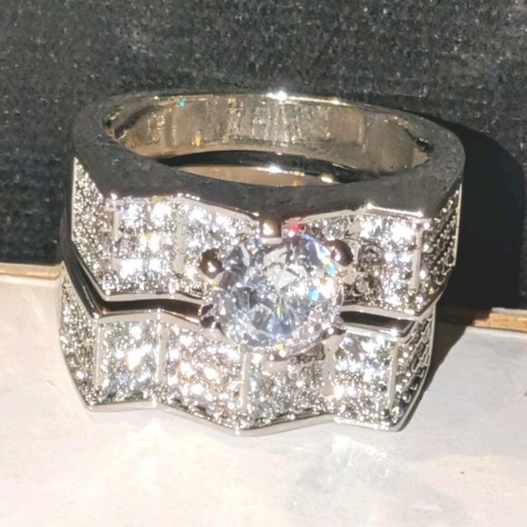 Women's 2pc Solid 925 Sterling Silver Lab Created Diamond Bridal Set SZ 9 - Picture 11 of 17